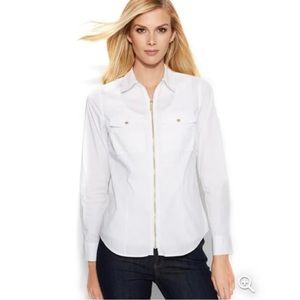 Michael Kors White Sheer Zip Up Zip Up Long Sleeve Top Size XS
